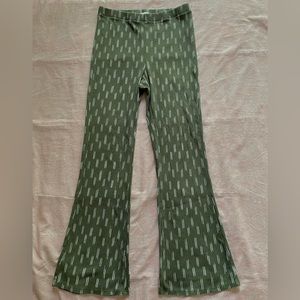 Aerie High Rise Flare Leggings Green and White Ribbed